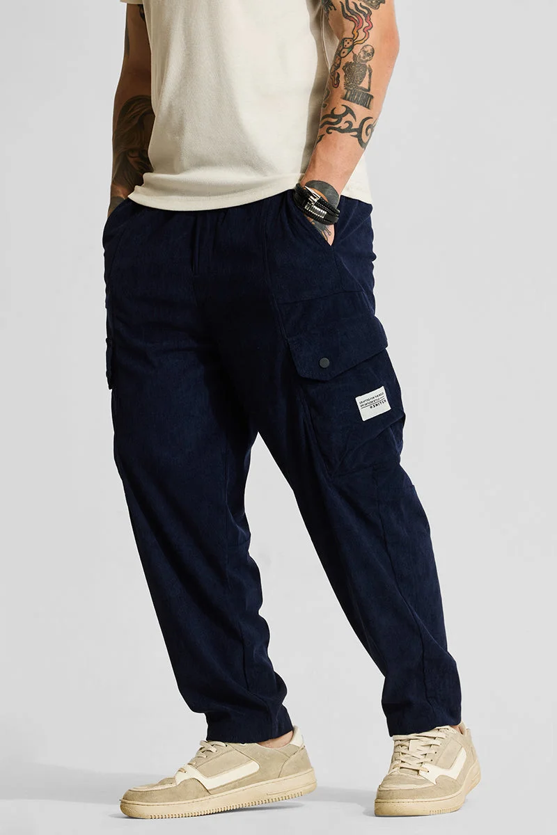 SNITCH Navy Relaxed Fit Corduroy Cargo Pants